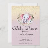 Roze Olifant Meisje Baby Shower Nep Goud Glitter  Kaart (Voorkant)