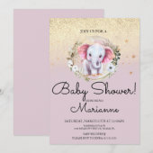 Roze Olifant Meisje Baby Shower Nep Goud Glitter  Kaart (Voorkant / Achterkant)