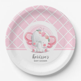 Roze Olifant Meisje Baby Shower Papieren Bordje