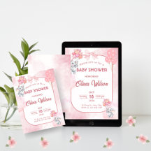 Roze Olifant Meisje Baby Shower Uitnodiging