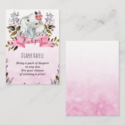 Roze olifant meisje Luier Raffle omhullingskaart Informatiekaartje (Voorkant / Achterkant)