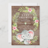 Roze Olifant Meisje Rustiek Baby shower Invitation Kaart (Voorkant)