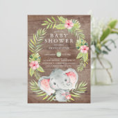 Roze Olifant Meisje Rustiek Baby shower Invitation Kaart (Staand voorkant)