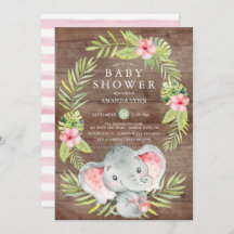 Roze Olifant Meisje Rustiek Baby shower Invitation