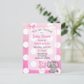Roze Olifant Meisje's Baby shower Invite Briefkaart (Staand voorkant)