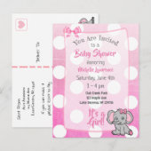 Roze Olifant Meisje's Baby shower Invite Briefkaart (Voorkant / Achterkant)