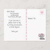 Roze Olifant Meisje's Baby shower Invite Briefkaart (Achterkant)