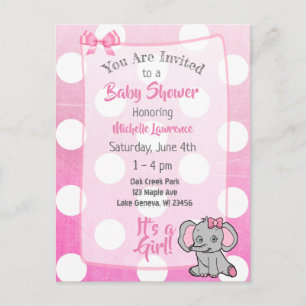 Roze Olifant Meisje's Baby shower Invite Briefkaart