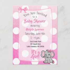 Roze Olifant Meisje's Baby shower Invite Briefkaart