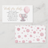 Roze olifant met ballonboeken voor Baby Informatiekaartje (Voorkant / Achterkant)