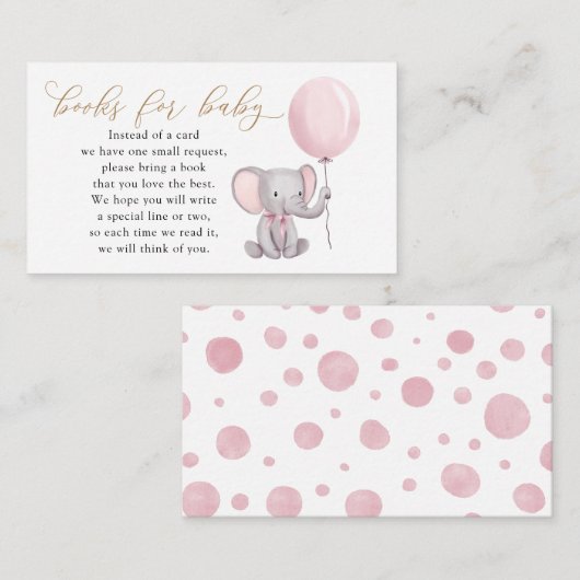 Roze olifant met ballonboeken voor Baby Informatiekaartje (Voorkant / Achterkant)