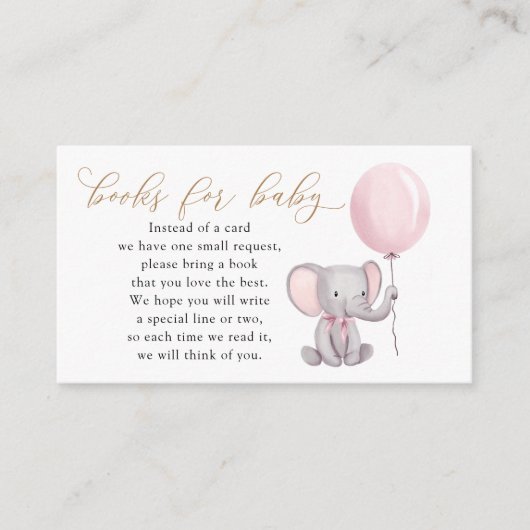 Roze olifant met ballonboeken voor Baby Informatiekaartje (Voorkant)
