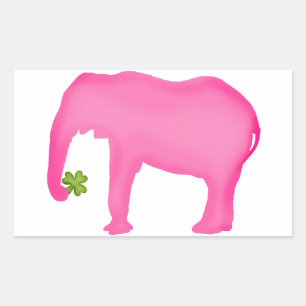 Roze Olifant met een Klaver Rechthoekige Sticker