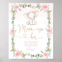Roze olifant met florele mam-osa Poster