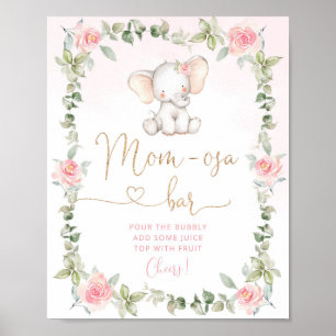 Roze olifant met florele mam-osa Poster