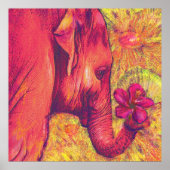 roze olifant met hibiscus poster (Voorkant)