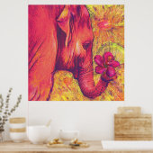 roze olifant met hibiscus poster (Keuken)