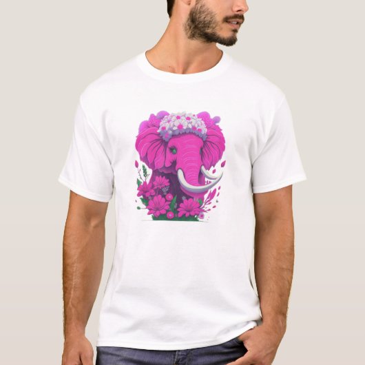Roze Olifant met madeliefjes T-shirt (Voorkant)
