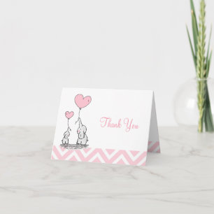 Roze Olifant Met Naam Baby Meisje Bedankkaart