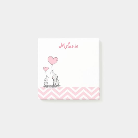 Roze Olifant Met Naam Baby Meisje Post-it® Notes (Voorkant)