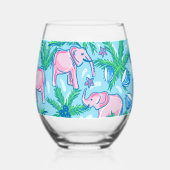 Roze Olifant met Palmboom  Wijnglas Zonder Voet (Achterkant)