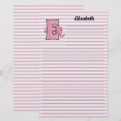 Roze olifant mongrammen "E" gebondenheid Briefpapier (Voorkant / Achterkant)