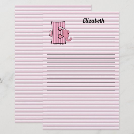 Roze olifant mongrammen "E" gebondenheid Briefpapier (Voorkant / Achterkant)