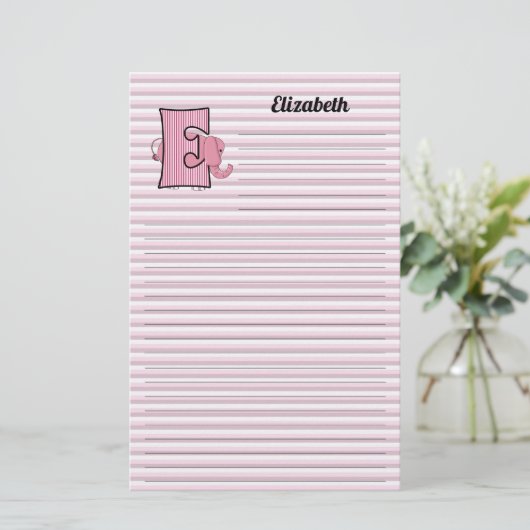 Roze olifant mongrammen "E" gebondenheid Briefpapier (Staand voorkant)