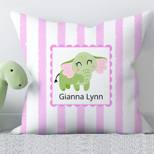 roze olifant monogram baby meisje kussen
