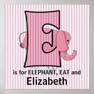 Roze olifant Monogrammed E Baby Room Poster