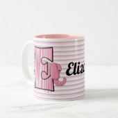 Roze olifant monogrammed "E" Kind Mok (Voorkant links)