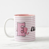 Roze olifant Monogrammed E Kind Tweekleurige Koffiemok (Links)