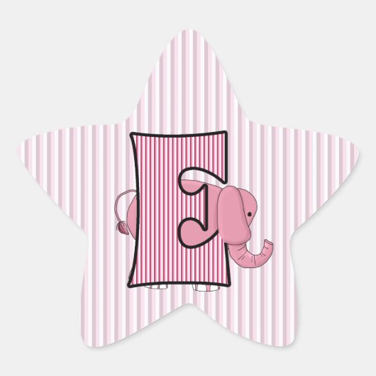 Roze olifant Monogrammed Letter E Ster Sticker (Voorkant)
