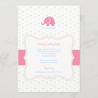 Roze olifant Multicolor Polkadot Baby shower Invi Kaart