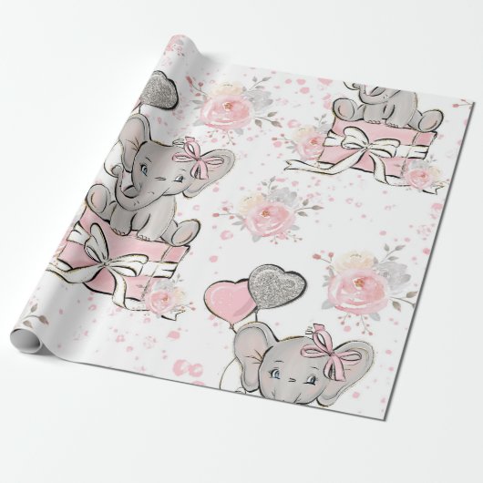 Roze olifant omlooppapier cadeaupapier (Uitgerold)