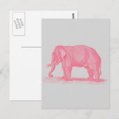  roze olifant op Grijze 1800s Elephants Briefkaart (Voorkant / Achterkant)