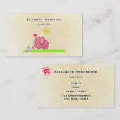 Roze olifant op groene gras smeltende bloemen visitekaartje (Voorkant / Achterkant)