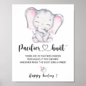 Roze olifant Pacifier Hunt Baby shower Game Poster (Voorkant)