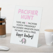 Roze olifant Pacifier Hunt Baby shower Game Sign Reclamebord Met Voetstuk (Insitu)