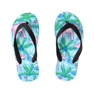Roze Olifant Palmboom Tropisch Kinder Teenslippers