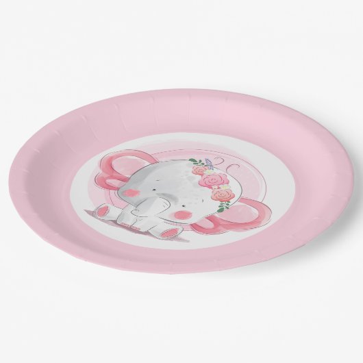 Roze olifant papieren bordje (Gekanteld)