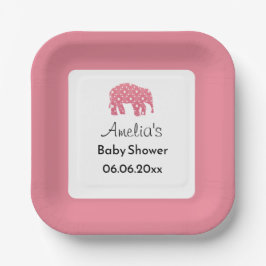 Roze Olifant Persoonlijke Baby Shower Papieren Bordje
