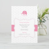 Roze olifant Polkadot Baby shower Uitnodiging (Staand voorkant)