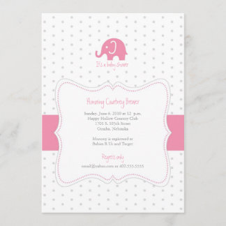 Roze olifant Polkadot Baby shower Uitnodiging