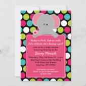 Roze olifant Polkadot Baby shower Uitnodiging (Voorkant)