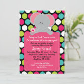 Roze olifant Polkadot Baby shower Uitnodiging (Staand voorkant)