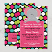 Roze olifant Polkadot Baby shower Uitnodiging (Voorkant / Achterkant)