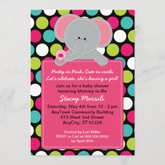 Roze olifant Polkadot Baby shower Uitnodiging