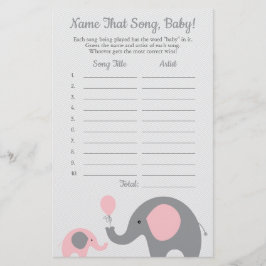 Roze olifant raad het Baby Song Baby shower Game Flyer