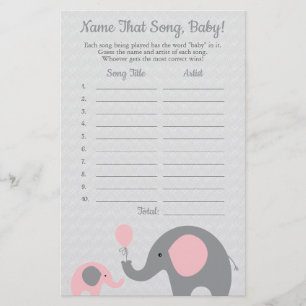 Roze olifant raad het Baby Song Baby shower Game Flyer